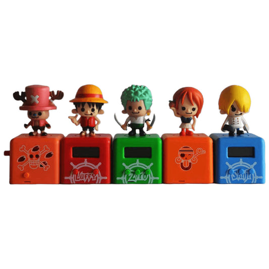 One Piece Anime Hand Crank Music Box, Luffy Zoro Nami Sanji Chopper Mini Figure Square Music Box, Hand Cranked Melody Desktop Ornament Collectible Gift for One Piece Anime Fans