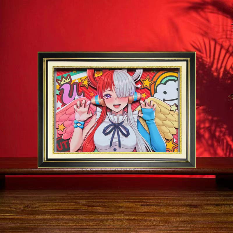 One Piece Uta 3D Layered Paper Cut Framed Wall Art, Anime Uta Stereoscopic Paper Craft Painting, One Piece Red Movie Character Poster, Ready to Hang Home Bedroom Decor Collectible Gift for Anime Fans