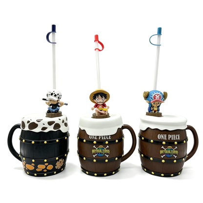 One Piece Monkey D. Luffy Tony Tony Chopper Trafalgar Law Barrel Shaped Straw Cup, Collectible Figure Lid Drinking Mug With Straw For Fans Collection