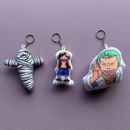 One Piece Anime Plush Keychain, Luffy Zoro Mummy Funny Stuffed Pendant, Cute Double-Sided Printed Plush Key Ring, Bag Backpack Charm Decor, Collectible Gift for One Piece Fans