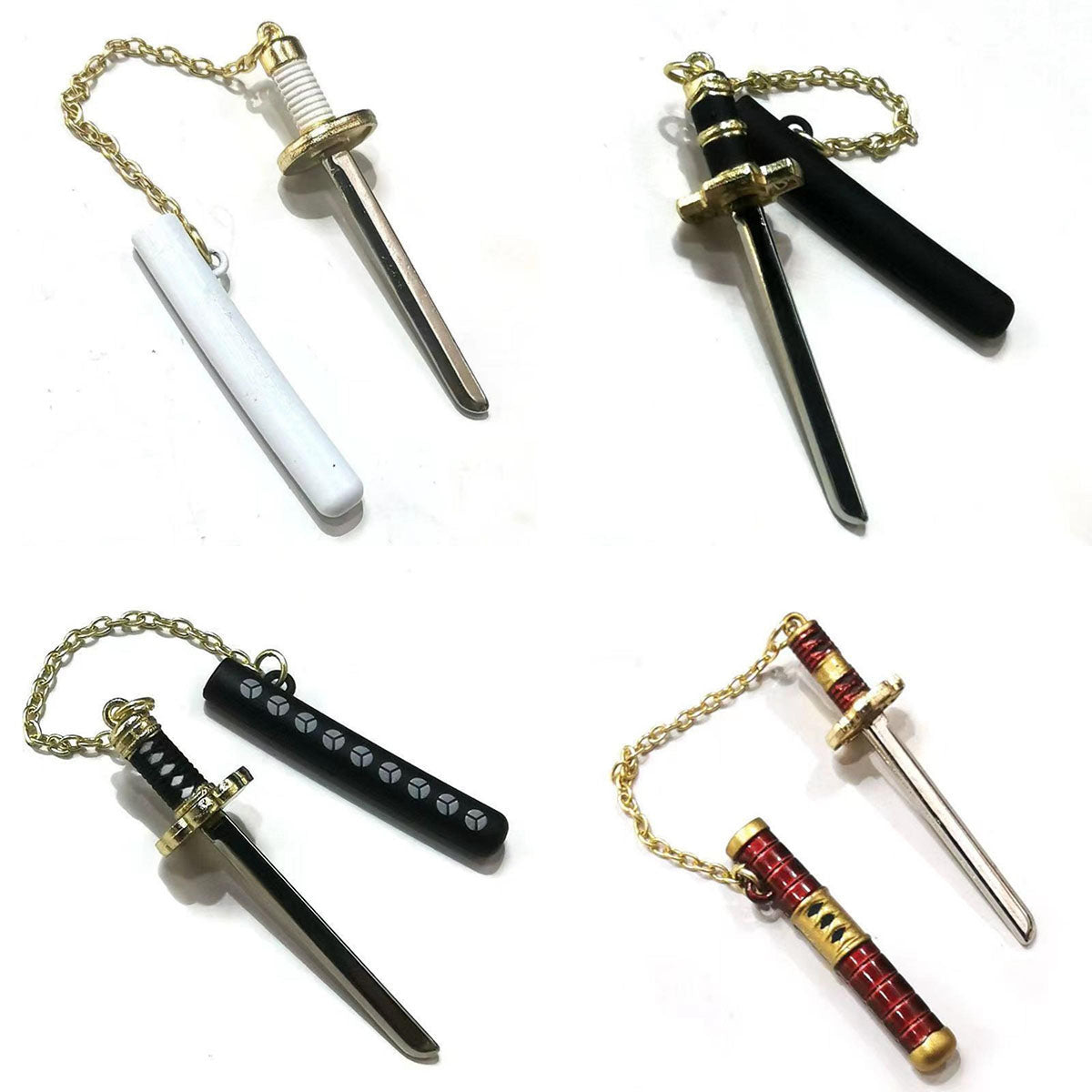 One Piece Roronoa Zoro Mini Katana Keychain, Anime Metal Sword Pendant with Scabbard, 4 Styles Wado Ichimonji Sandai Kitetsu Shusui Enma Replica, Collectible Bag Charm & Anime Fan Gift