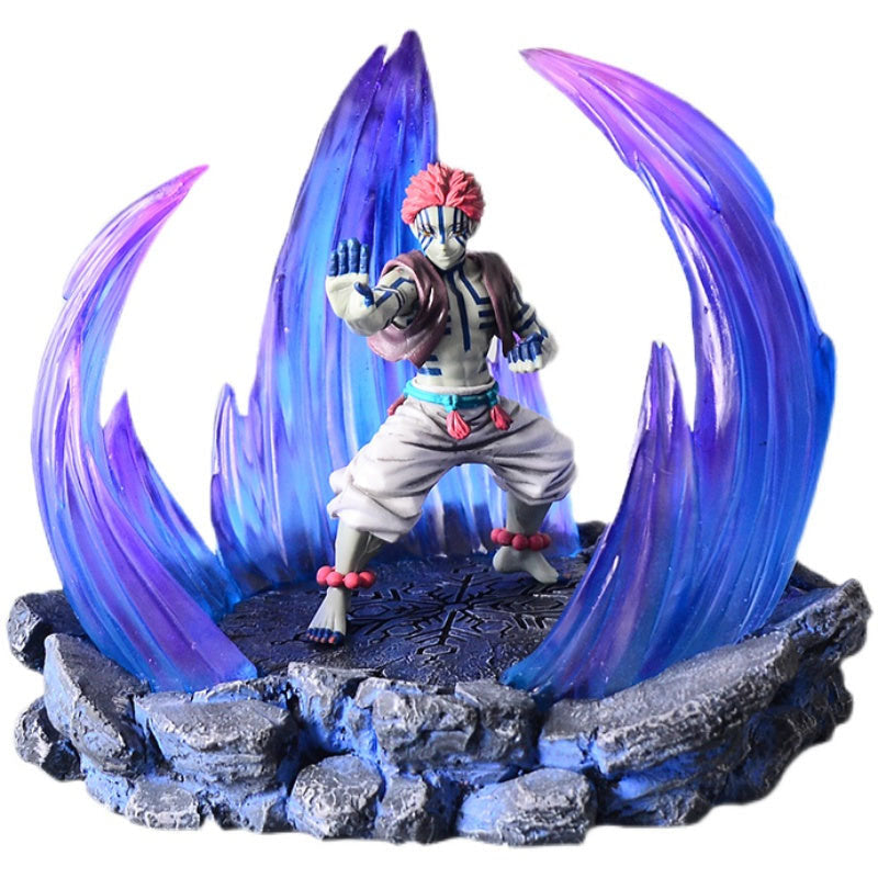 Demon Slayer Akaza Figure, Akaza Battle Scene Statue with Blue Purple Special Effects Base, Anime Character Collectible Figurine, Desktop Display Model Toy, Gift for Demon Slayer Fans