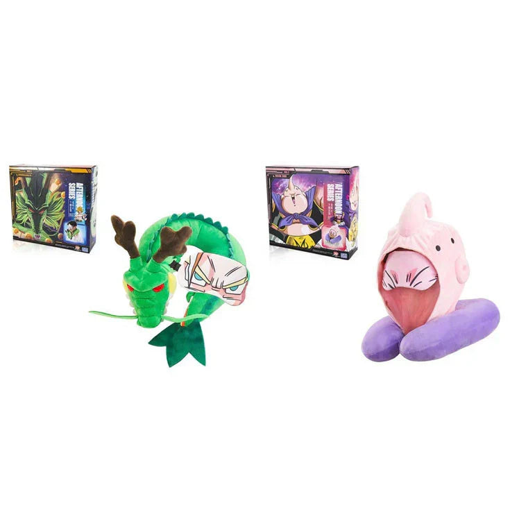 Dragon Ball U-Shaped Travel Neck Pillow, Shenron & Majin Buu Anime Plush Neck Support Pillow with Eye Mask, Soft Comfortable Headrest for Airplane Car Office Nap, Dragon Ball Fan Collectible Gift