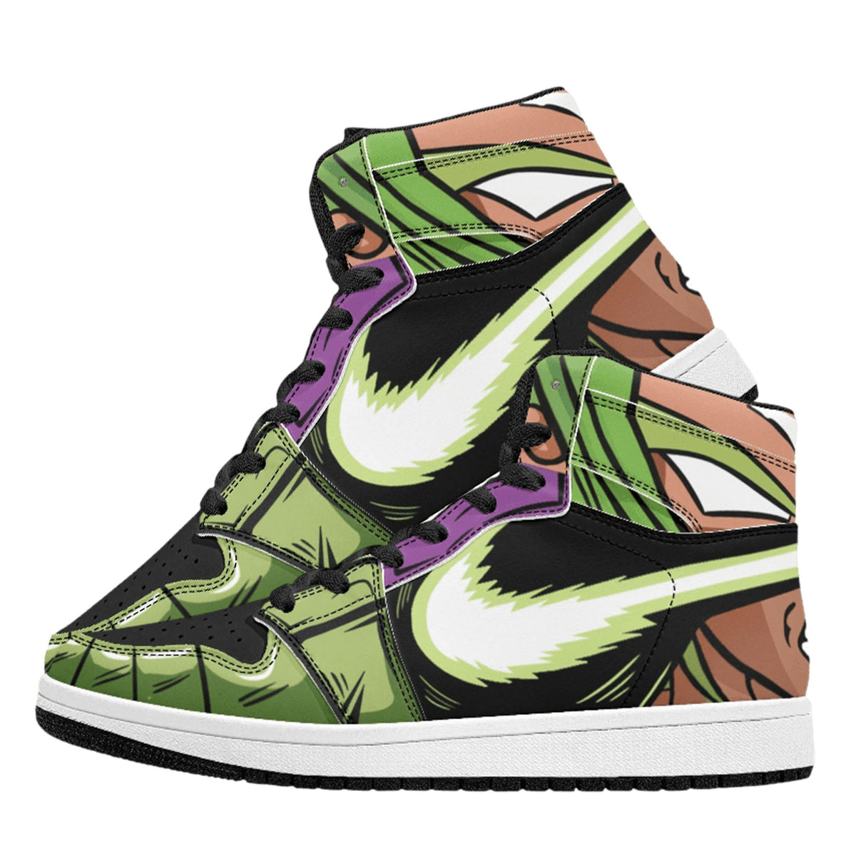 Dragon Ball Cell Anime High Top Sneakers, Green Black Purple Custom Print Streetwear Shoes, Men Women Casual Fashion Sneakers, Anime Fan Collectible Footwear Gift