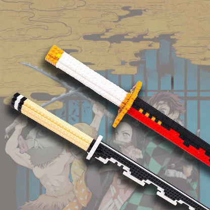 Demon Slayer Nichirin Sword Building Blocks Set, Anime Katana Model Bricks with Display Stand, Tanjiro Rengoku Shinobu Giyuu Sword Building Kit, Collectible Cosplay Prop, Gift for Anime Fans & Block Lovers
