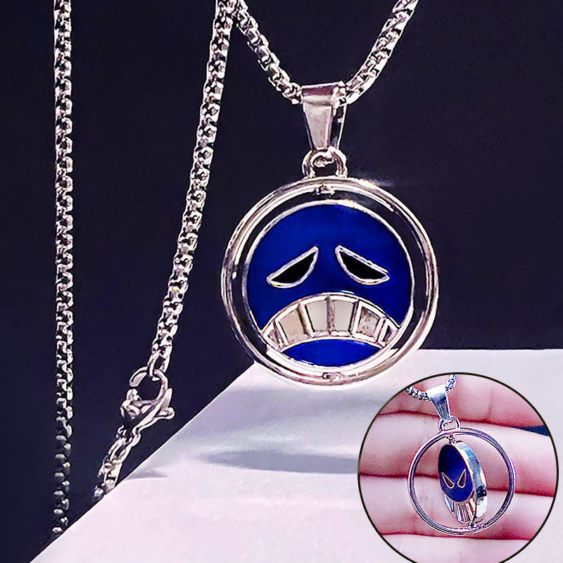 One Piece Portgas D Ace Rotatable Pendant Necklace, Anime Ace Whitebeard Pirate Logo Double Sided Spinning Necklace, Cosplay Jewelry Accessories, Gift for One Piece Anime Fans