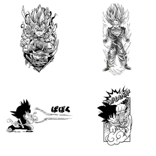 Dragon Ball Z Temporary Tattoo Stickers, DBZ Goku Vegeta Black Sketch Anime Fake Tattoos, Waterproof Long Lasting Body Art Tattoo Decals for Arm Shoulder Cosplay Anime Party Fans