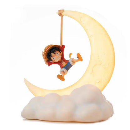 One Piece Luffy Moon Cloud Night Light, Anime Luffy Figure Swing LED Table Lamp, Warm Soft Light USB Charging Bedside Decor Lamp, One Piece Anime Merch Nightlight Gift for One Piece Fans
