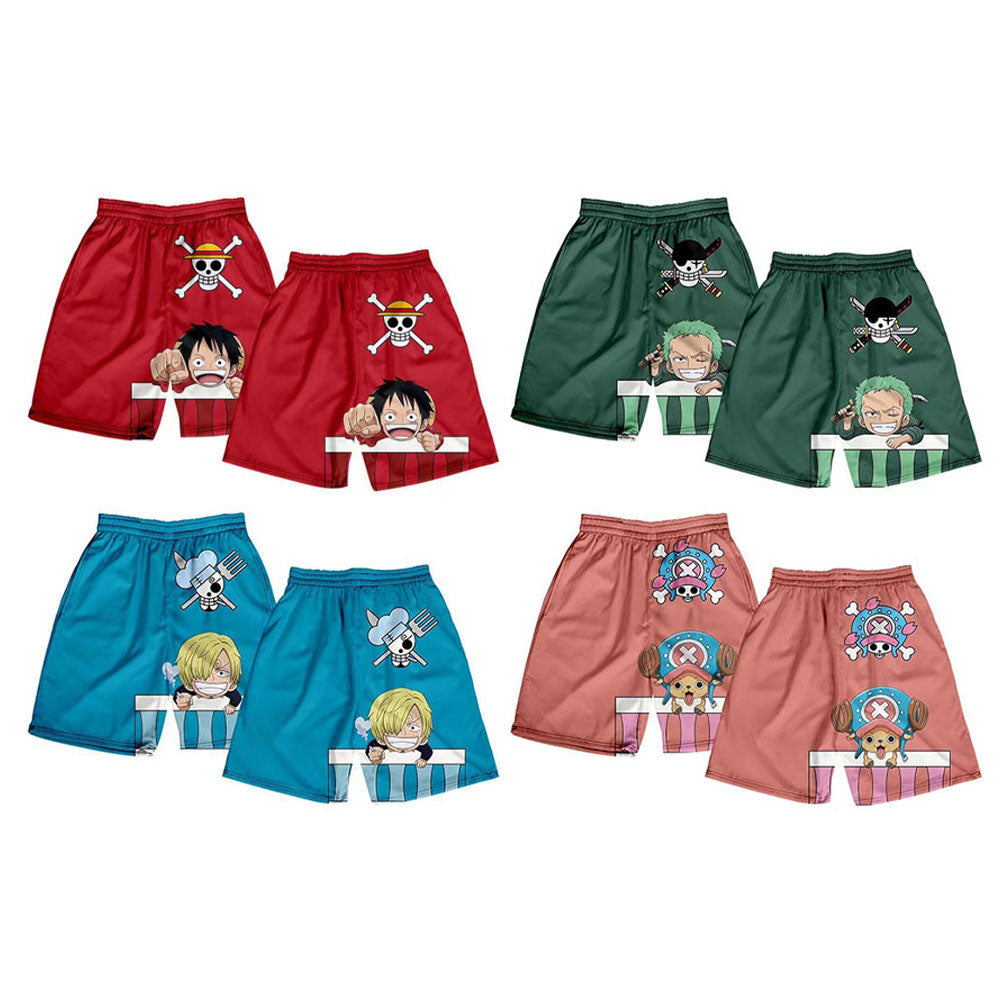 One Piece Anime Shorts, Luffy Zoro Sanji Chopper Printed Casual Beach Shorts, Elastic Waist Loose Short Pants, One Piece Merch Summer Swim Trunks for Men Anime Fans