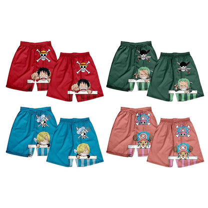 One Piece Anime Shorts, Luffy Zoro Sanji Chopper Printed Casual Beach Shorts, Elastic Waist Loose Short Pants, One Piece Merch Summer Swim Trunks for Men Anime Fans