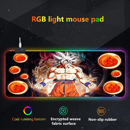 Dragon Ball Z RGB Large Mouse Pad, Anime DBZ Goku Vegeta Frieza Extended Gaming Mousepad with LED Rainbow Light, Non Slip Rubber Base Desk Mat for PC Keyboard Laptop, Dragon Ball Fan Decor