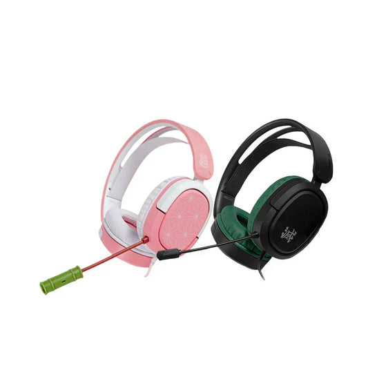 Demon Slayer Anime Gaming Headset, Nezuko Pink & Tanjiro Green Wired Over Ear Headphones with Mic, Noise Isolating Stereo Headphones, Anime Themed Headset Gift for PC Gamers