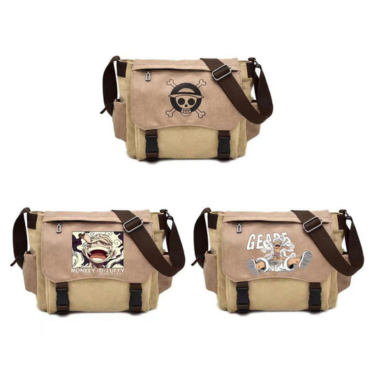 One Piece Luffy Crossbody Messenger Bag, Gear 5 Nika Luffy Skull Logo Canvas Shoulder Bag, Anime Casual Satchel Bag, Multi Pocket Daily Backpack, Gift for One Piece Fans