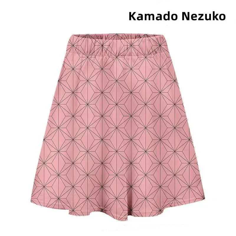 Demon Slayer A-Line Skirt, 9 Styles Anime Character Pattern Flared Skirt, Nezuko Tanjiro Zenitsu Shinobu Cosplay Skirt, Elastic Waist Casual Costume Skirt for Demon Slayer Fans