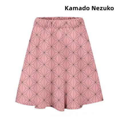 Demon Slayer A-Line Skirt, 9 Styles Anime Character Pattern Flared Skirt, Nezuko Tanjiro Zenitsu Shinobu Cosplay Skirt, Elastic Waist Casual Costume Skirt for Demon Slayer Fans