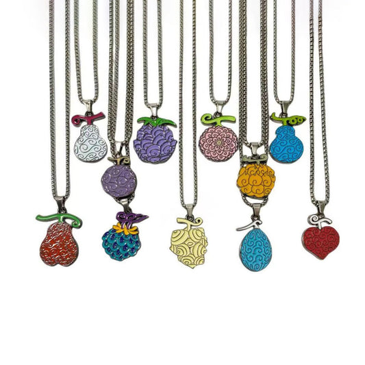One Piece Devil Fruit Enamel Necklace, Anime Metal Pendant Necklace Multiple Styles Gum-Gum Fruit Flame-Flame Fruit Dark-Dark Fruit Charm Jewelry, Cosplay Accessory & One Piece Fan Gift