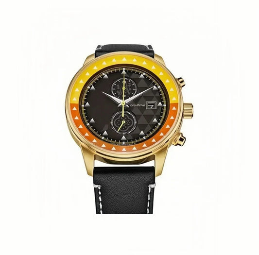 Demon Slayer Zenitsu Agatsuma Wrist Watch, Anime Zenitsu Themed Chronograph Quartz Watch, Leather Strap Analog Wristwatch, Collectible Watch Gift for Demon Slayer Fans