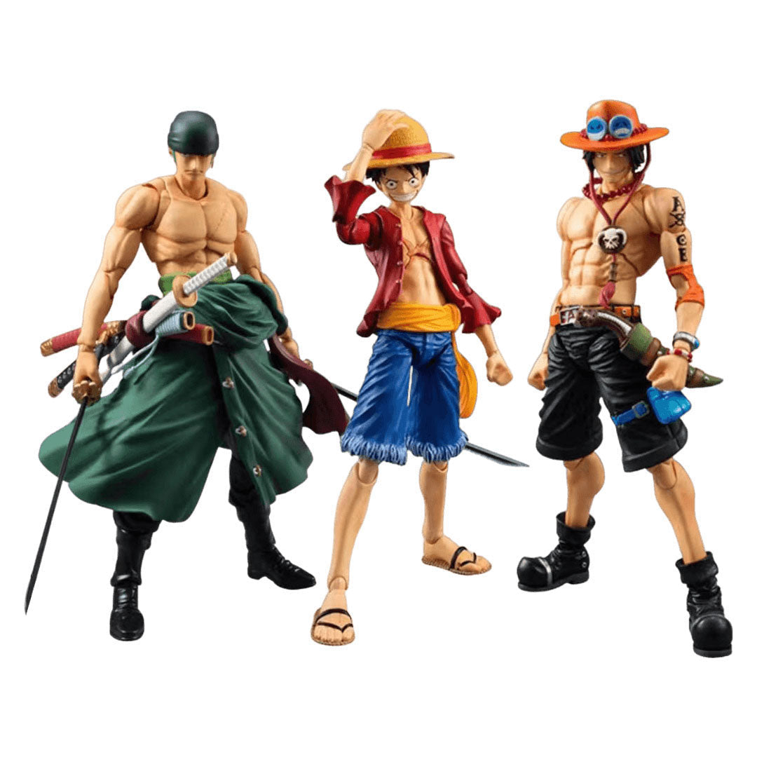 One Piece Anime Action Figure, Luffy Zoro Ace Movable Joints Collectible Figurine, Multiple Replaceable Parts, PVC Articulated Model Toy, Desktop Display Gift for One Piece Fans