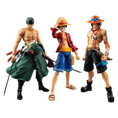 One Piece Anime Action Figure, Luffy Zoro Ace Movable Joints Collectible Figurine, Multiple Replaceable Parts, PVC Articulated Model Toy, Desktop Display Gift for One Piece Fans