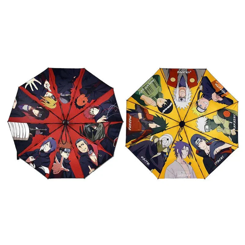 Naruto Anime Folding Umbrella, Akatsuki Red Cloud Pattern Windproof Rain Sun Umbrella, Anti-UV Portable Foldable Parasol, Cosplay Merch Gift for Naruto Fans