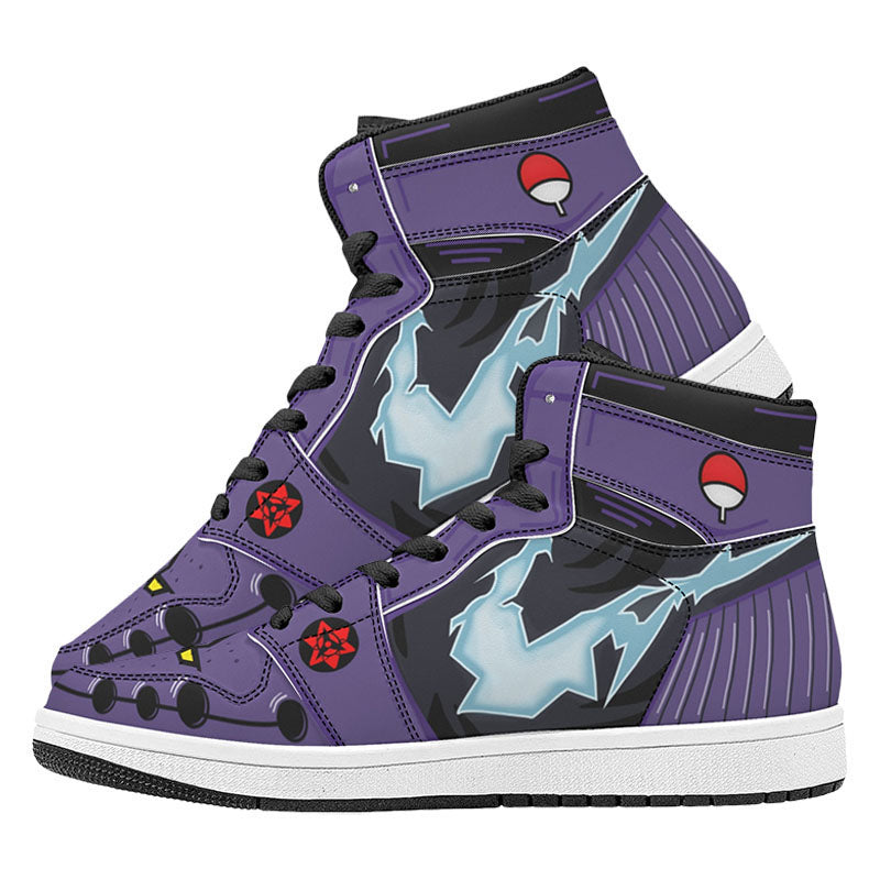 Naruto Sasuke Uchiha Rinnegan Chidori Anime High Top Sneakers, Uchiha Clan Symbol Printed Casual Shoes, Anime Cosplay Streetwear Footwear, Naruto Merch Sneakers Gift for Anime Fans