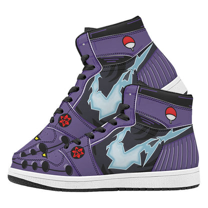 Naruto Sasuke Uchiha Rinnegan Chidori Anime High Top Sneakers, Uchiha Clan Symbol Printed Casual Shoes, Anime Cosplay Streetwear Footwear, Naruto Merch Sneakers Gift for Anime Fans