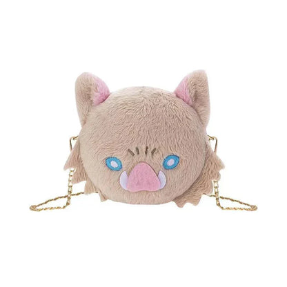 Demon Slayer Inosuke Hashibira Plush Crossbody Bag, Kimetsu No Yaiba Boar Mask Cute Plush Purse, Anime Character Chain Shoulder Bag, Small Zipper Coin Bag Collectible Gift for Demon Slayer Fans