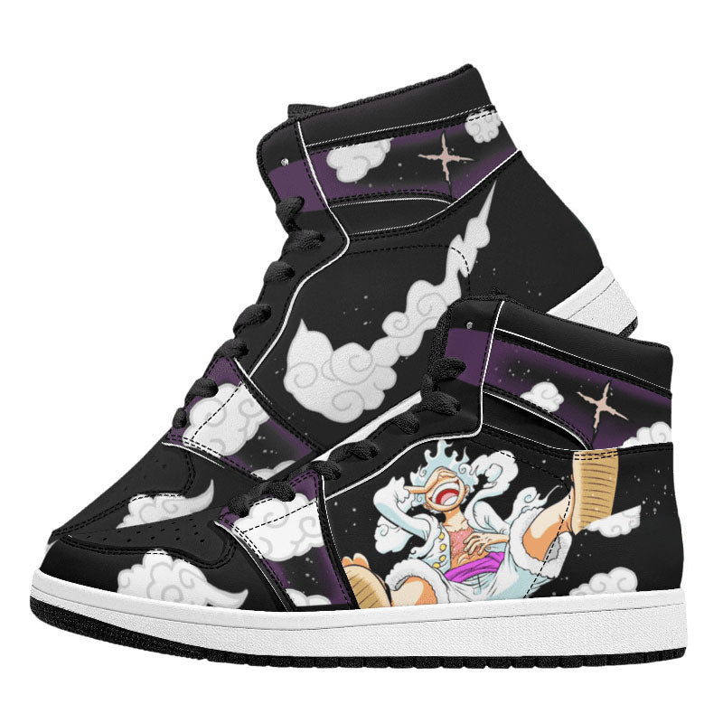 One Piece Luffy Gear 5 Anime High Top Sneakers, Custom Printed Nika Luffy Character Fashion Casual Shoes, One Piece Anime Streetwear Footwear, Anime Sneaker Gift for One Piece Fans