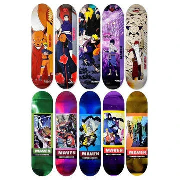 Naruto Anime Complete Skateboard, 7-Layer Maple Wood Deck Anime Character Graphic Standard Trick Skateboard, Fully Assembled Skate Board for Beginners Teens Adults, Anime Fan Gift