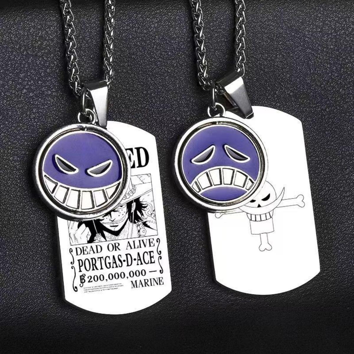 One Piece Portgas D. Ace Rotatable Pendant Necklace, Stainless Steel Dog Tag Wanted Poster Necklace Anime Jewelry Gift For Collection Fans