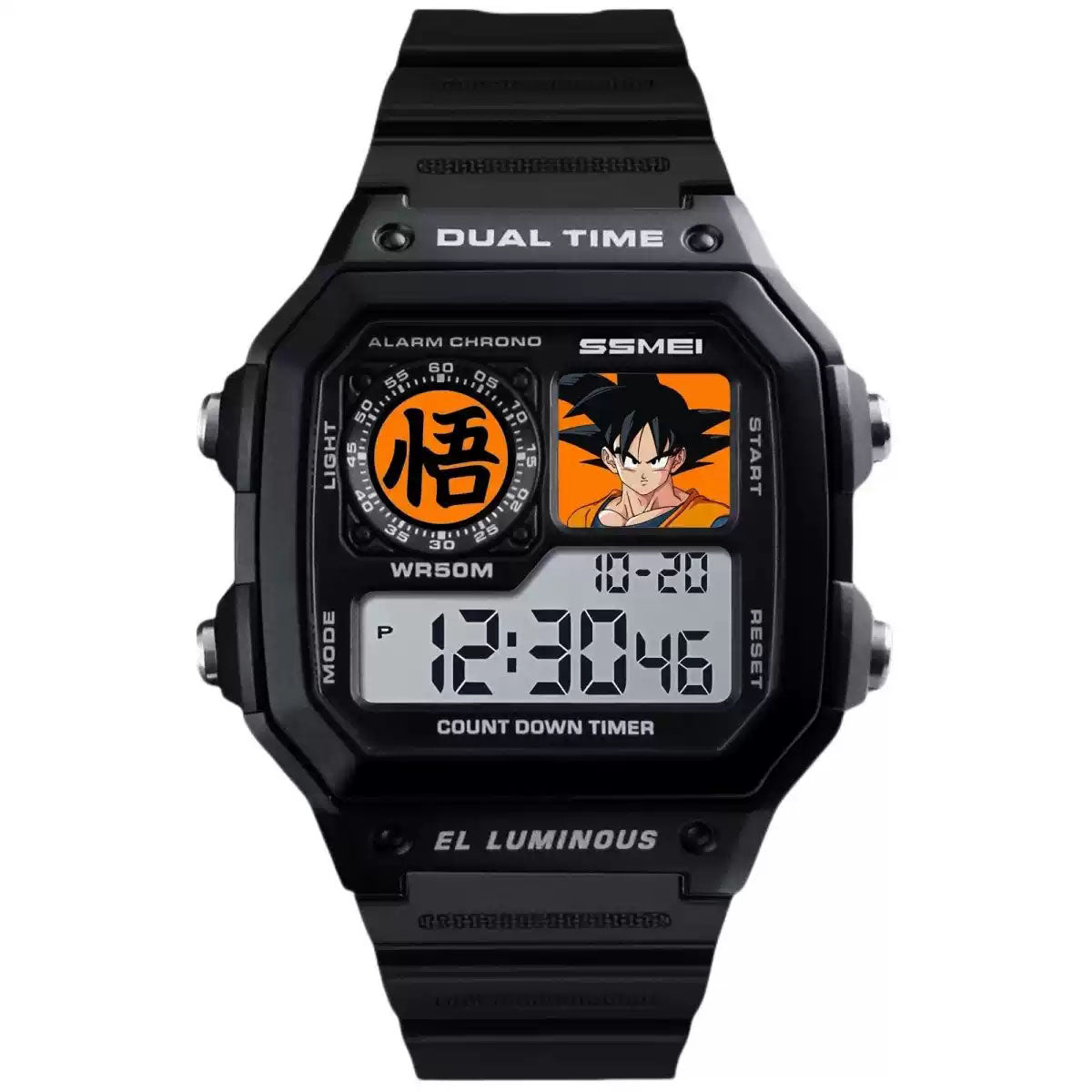 Dragon Ball Goku Digital Watch, Anime Goku "Wu" Symbol Sport Electronic Wrist Watch, 50M Waterproof EL Luminous Dual Time Alarm Chrono Watch, Collectible Gift for Dragon Ball Fans