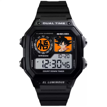 Dragon Ball Goku Digital Watch, Anime Goku "Wu" Symbol Sport Electronic Wrist Watch, 50M Waterproof EL Luminous Dual Time Alarm Chrono Watch, Collectible Gift for Dragon Ball Fans