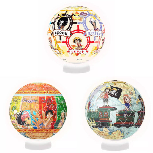 One Piece 3D Spherical Globe Jigsaw Puzzle, 60 Pieces Anime Round Sphere Puzzle with Display Stand, Luffy Straw Hat Crew Pattern 3D Puzzle Model, Desktop Ornament Collectible Gift for One Piece Fans