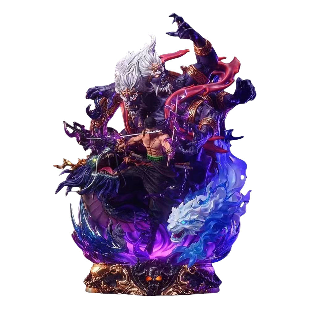 One Piece Roronoa Zoro Hell King Ghost Form Figurine Garage Kit, Luminous Statue with Dragon & Devil Scene, High Detailed Resin Anime Figure, Desktop Display Collectible Ornament, Gift for One Piece Zoro Fans