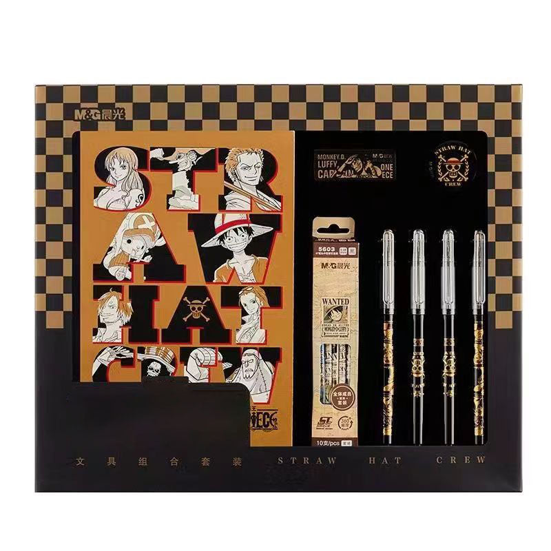 One Piece Anime Gel Pen Gift Box Set, Black Ink Rolling Ball Pens, Metal Print Cartoon Character Gel Pens, Student Writing Stationery Kit, Anime Collectible Merch Gift for One Piece Fans