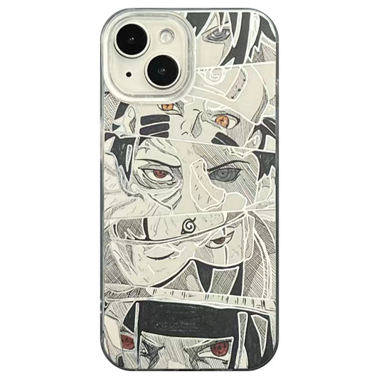 Naruto Anime Manga Collage Phone Case for iPhone, Black White Sketch Uchiha Itachi Character Print Clear Protective Case, Shockproof Soft TPU Phone Cover, Naruto Anime Merch Gift for Anime Fans