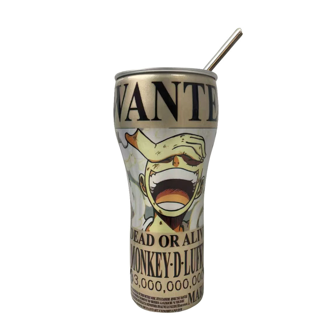 One Piece Anime Tumbler with Straw, Stainless Steel Insulated Travel Cup, Luffy Zoro Nami Wanted Poster Design Coffee Mug, Leak Proof Reusable Water Bottle, One Piece Merch Gift for Anime Fans