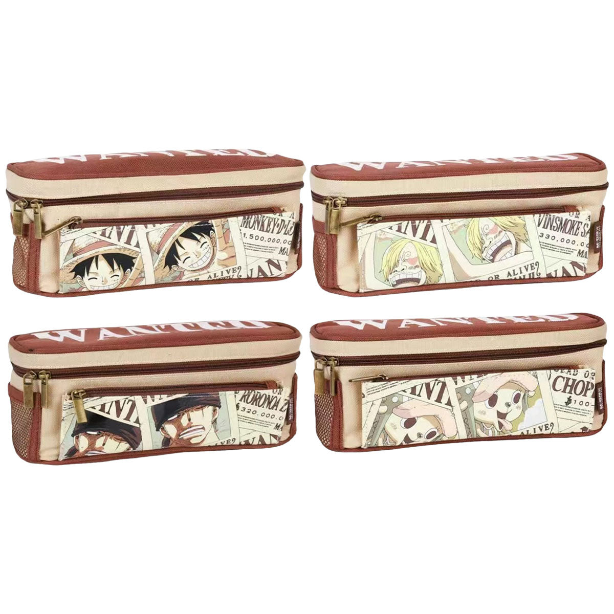 One Piece Anime Pencil Case, Luffy Zoro Sanji Chopper Wanted Poster Large Capacity Pen Bag, Multi-layer Canvas Stationery Storage Pouch, Anime School Supplies Gift for One Piece Fans