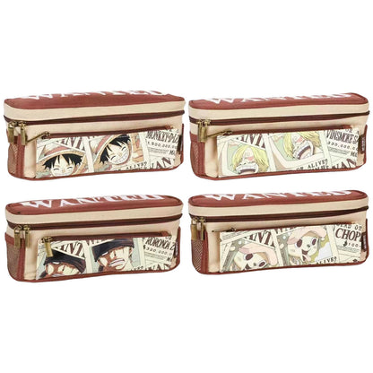 One Piece Anime Pencil Case, Luffy Zoro Sanji Chopper Wanted Poster Large Capacity Pen Bag, Multi-layer Canvas Stationery Storage Pouch, Anime School Supplies Gift for One Piece Fans