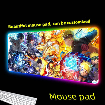 Naruto Anime RGB Large Gaming Mouse Pad, Extended LED Glowing Desk Mat, Non-Slip Rubber Base, Waterproof Big Keyboard Mousepad for PC Gamer, Anime Desk Decor Gift