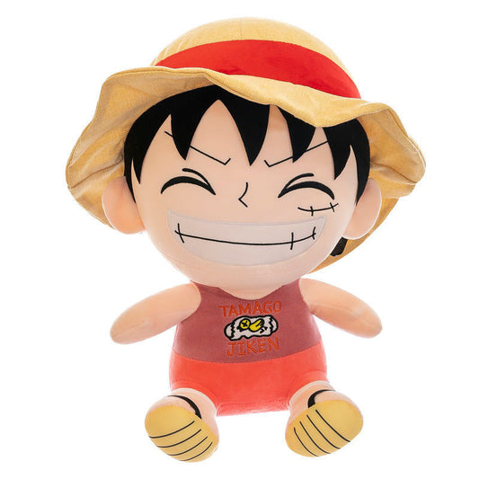 One Piece Luffy Plush Doll, Cute Monkey D Luffy Sitting Stuffed Plush Toy, Soft Anime Character Figure Pillow, Collectible Decor Gift for One Piece Fans Kids Adults