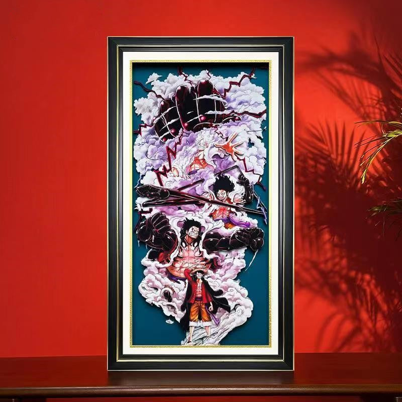One Piece Monkey D Luffy 3D Paper Art Framed Wall Art, Anime Luffy Gear 5 Transformation Layered Paper Cut Painting, One Piece Fan Collectible Decor Poster, Home Bedroom Wall Decor Gift for Anime Lovers