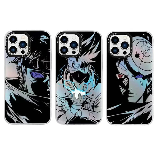 Naruto Anime Laser Holographic Phone Case for iPhone, Kakashi Pain Manga Art Print Shockproof Soft TPU Phone Cover, Iridescent Laser Flash Surface Slim Protective Phone Shell, Naruto Anime Fan Gift for iPhone