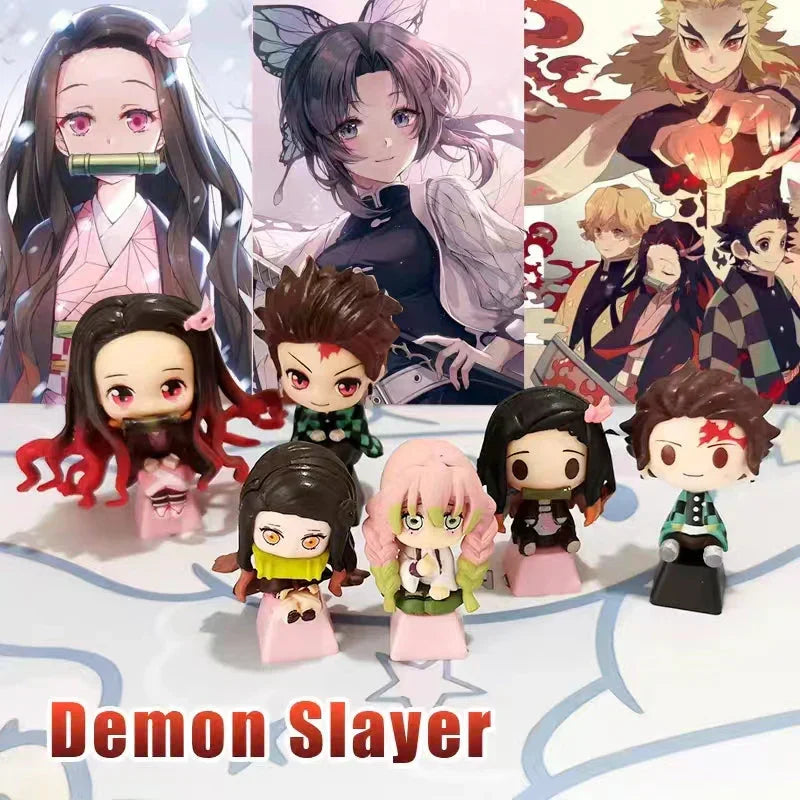 Demon Slayer Anime Keycap Set, 3D Handmade Resin Artisan Keycaps, Tanjiro Nezuko Zenitsu Inosuke Custom ESC Key Cap, Cherry MX Switch Decorative Keycap for Mechanical Keyboard