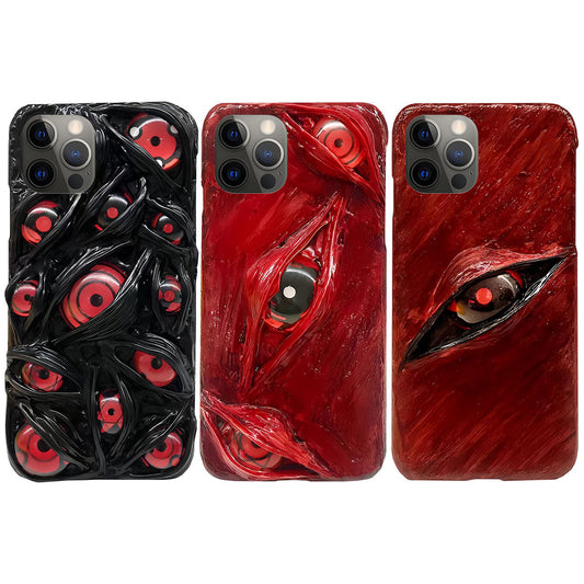 Naruto 3D Sharingan Phone Case for iPhone, Horror Red Eye Resin Sculpted Protective Cover, Handmade Uchiha Sharingan 3D Eye Design Shockproof Phone Shell, Unique Naruto Anime Merch Gift for Anime Fans