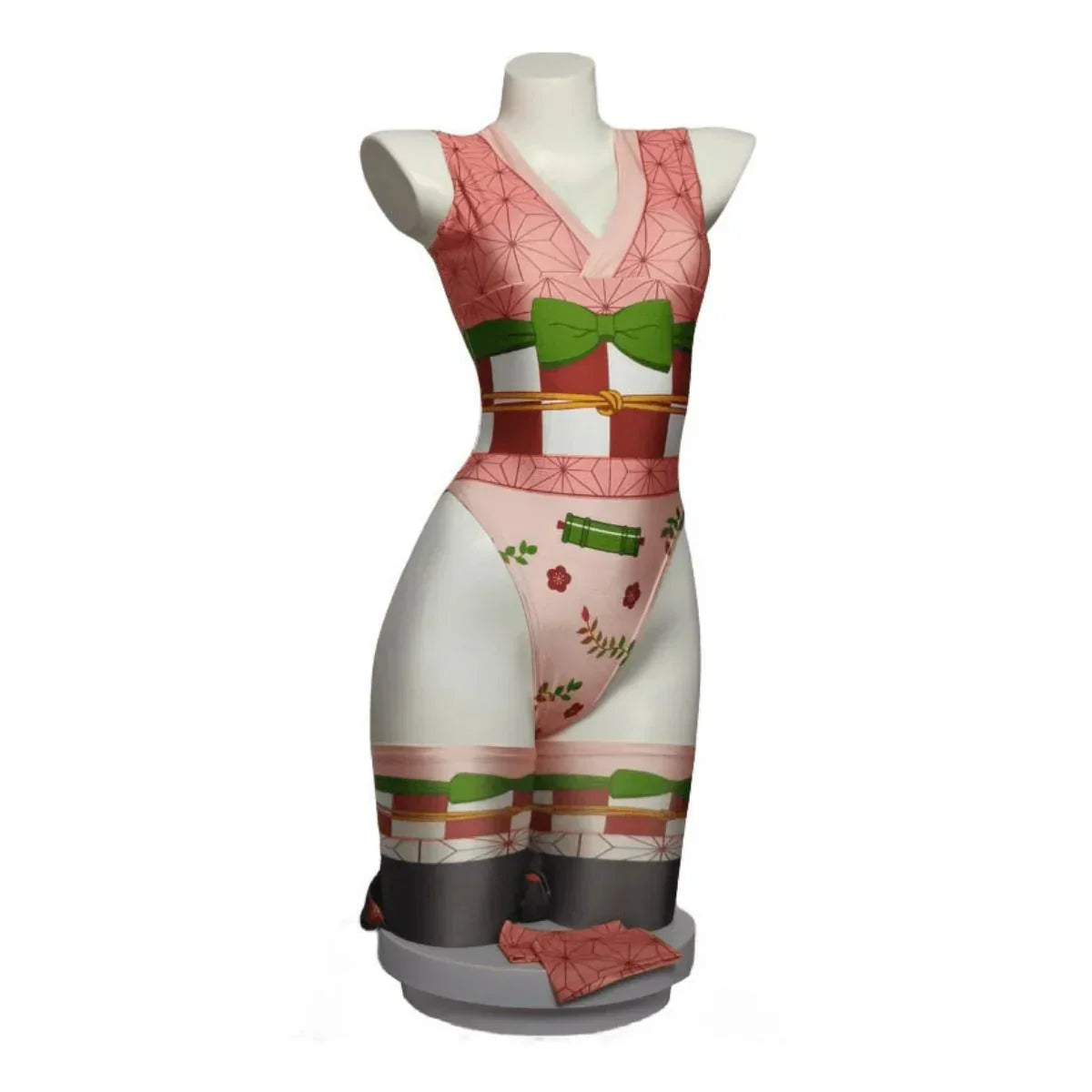 Demon Slayer Nezuko Anime Cosplay Swimsuit for Women, Sleeveless One Piece Bathing Suit, Kimono Pattern Anime Swimwear, High Cut Cosplay Outfit, Anime Themed Beachwear Gift for Demon Slayer Fans