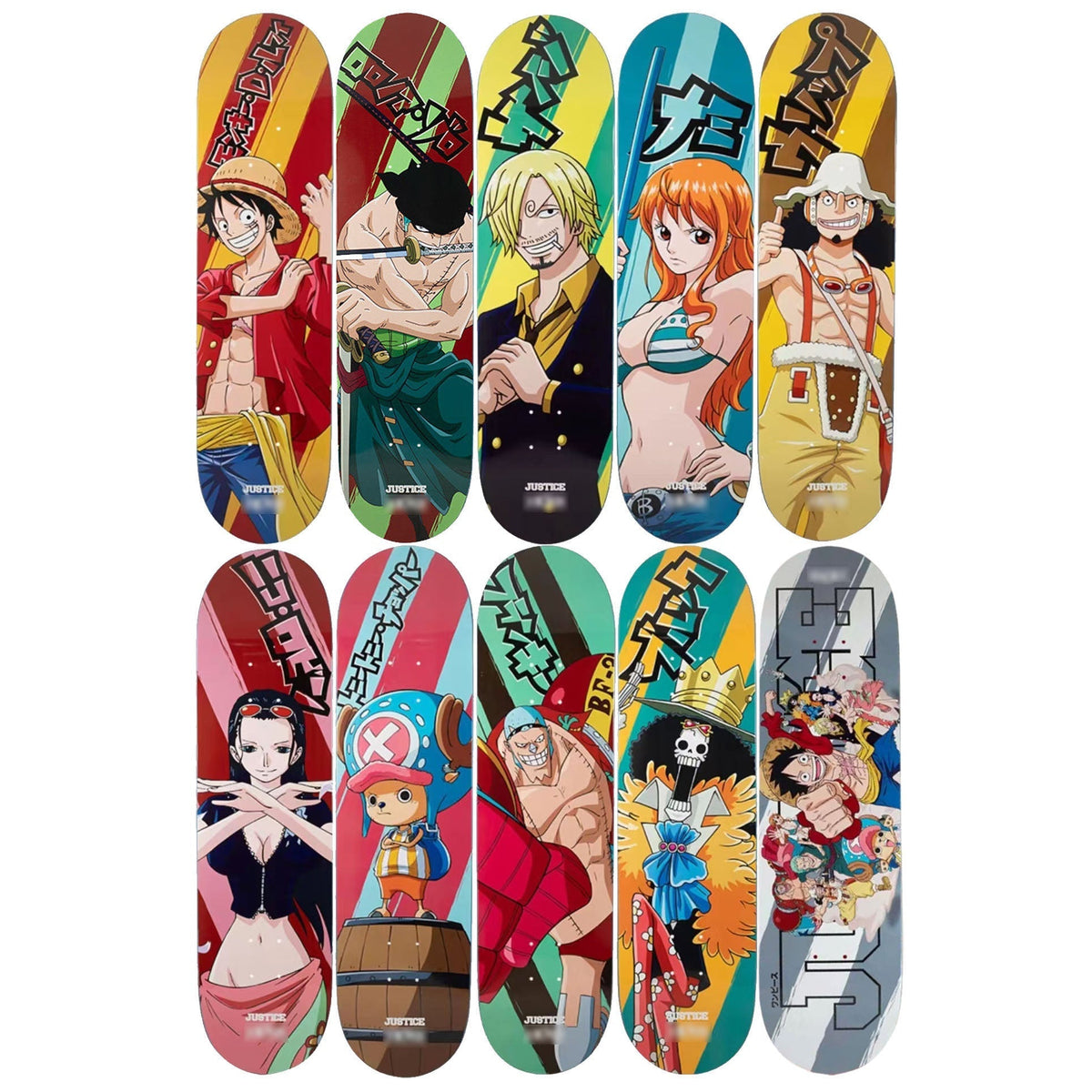 One Piece Anime Complete Skateboard Set, 7 Layer Maple Double Kick Skate Board, Luffy Zoro Sanji Nami Chopper Print Skateboard, Anime Collectible Skateboard for Teens Adults, One Piece Fan Gift