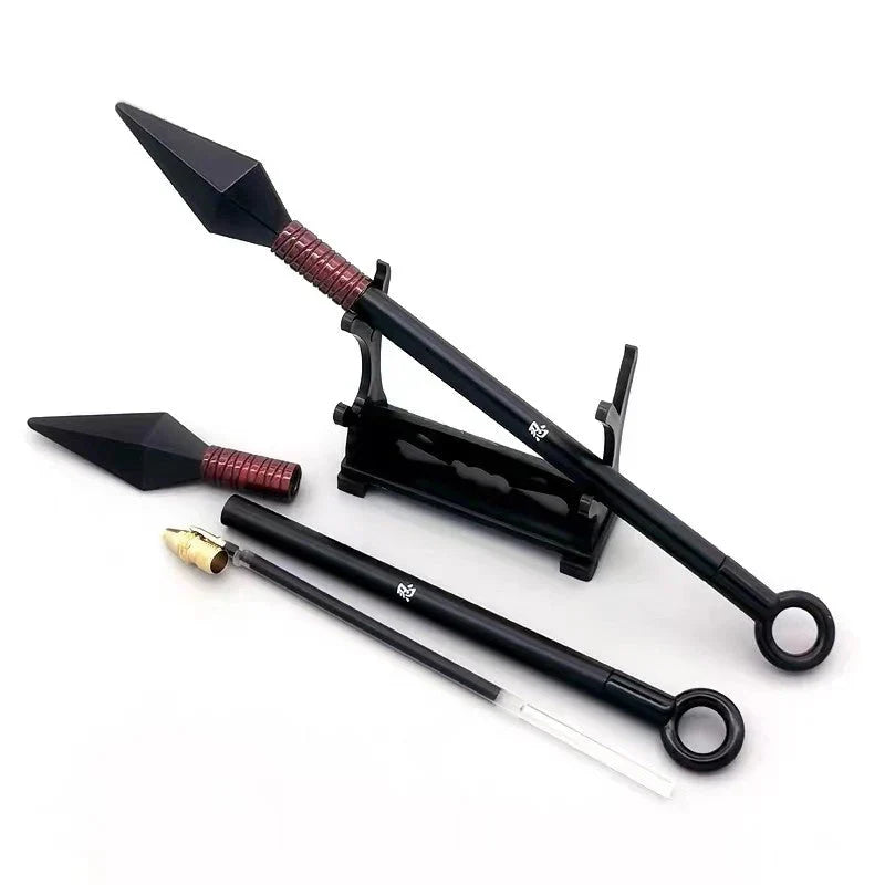 Naruto Kunai Shape Metal Ballpoint Pen, Anime Weapon Model Pen with Display Stand, Removable Refill, Creative Stationery Collectible Desk Decor Gift for Naruto Fans