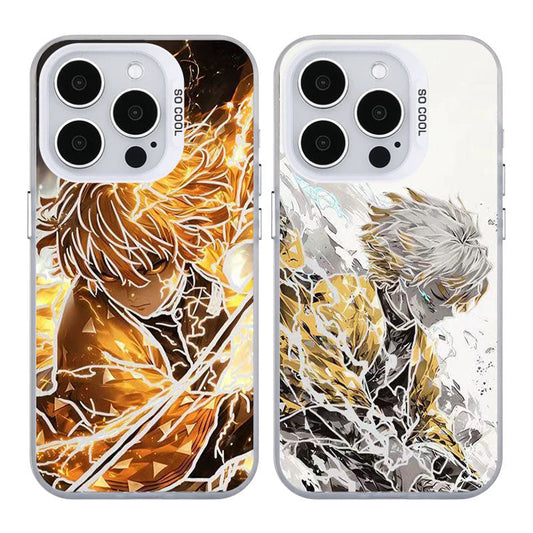 Demon Slayer Anime Phone Case for iPhone, Zenitsu Agatsuma Golden Lightning Art Shockproof Protective Cover, Classic Demon Slayer Zenitsu Character Phone Shell, Anime Merch Gift for Demon Slayer Fans