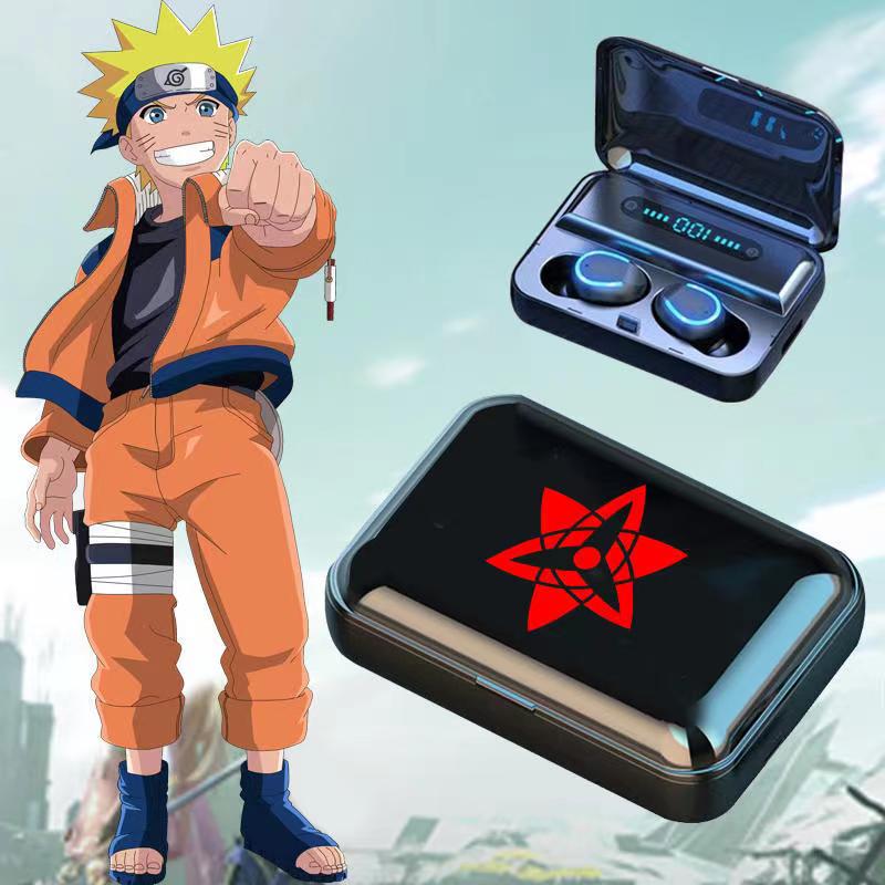 Naruto Anime Wireless Earbuds, Sharingan Akatsuki Logo TWS Bluetooth Earphones with LED Charging Case, Portable Stereo Headphones, Anime Naruto Fan Collectible Gift